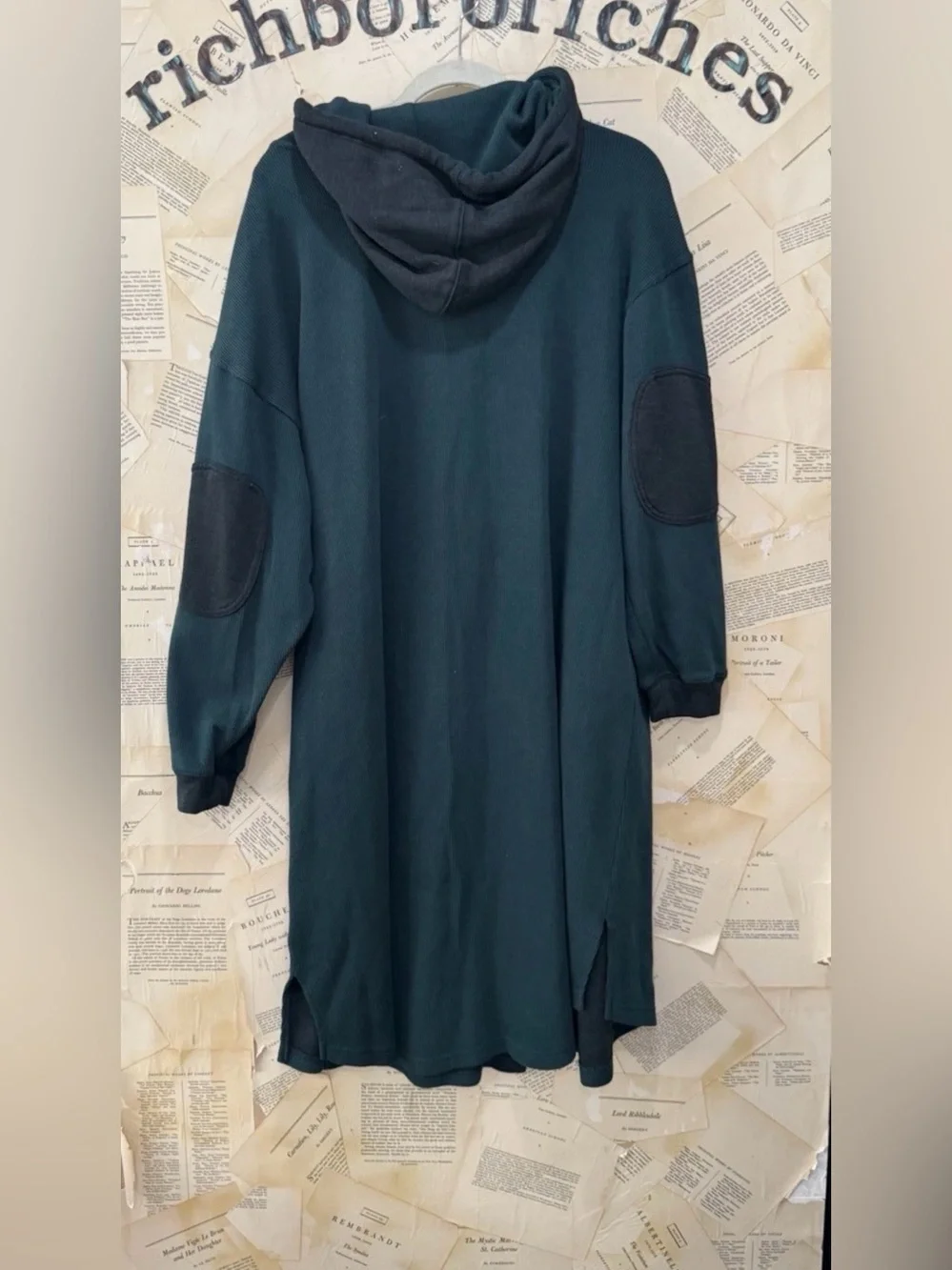 Free People Tomorrows Sweatshirt Cardigan Hooded Maxi Ribbed Button Forrest - Picture 5 of 5
